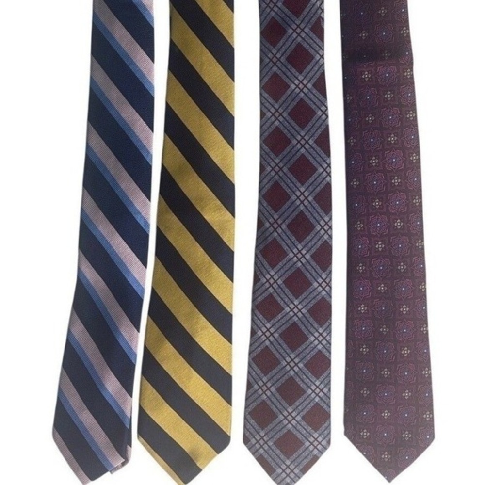 Jos A Bank Ties Lot of 4 Mens Silk Cotton Neckties Striped Plaid Burgundy office